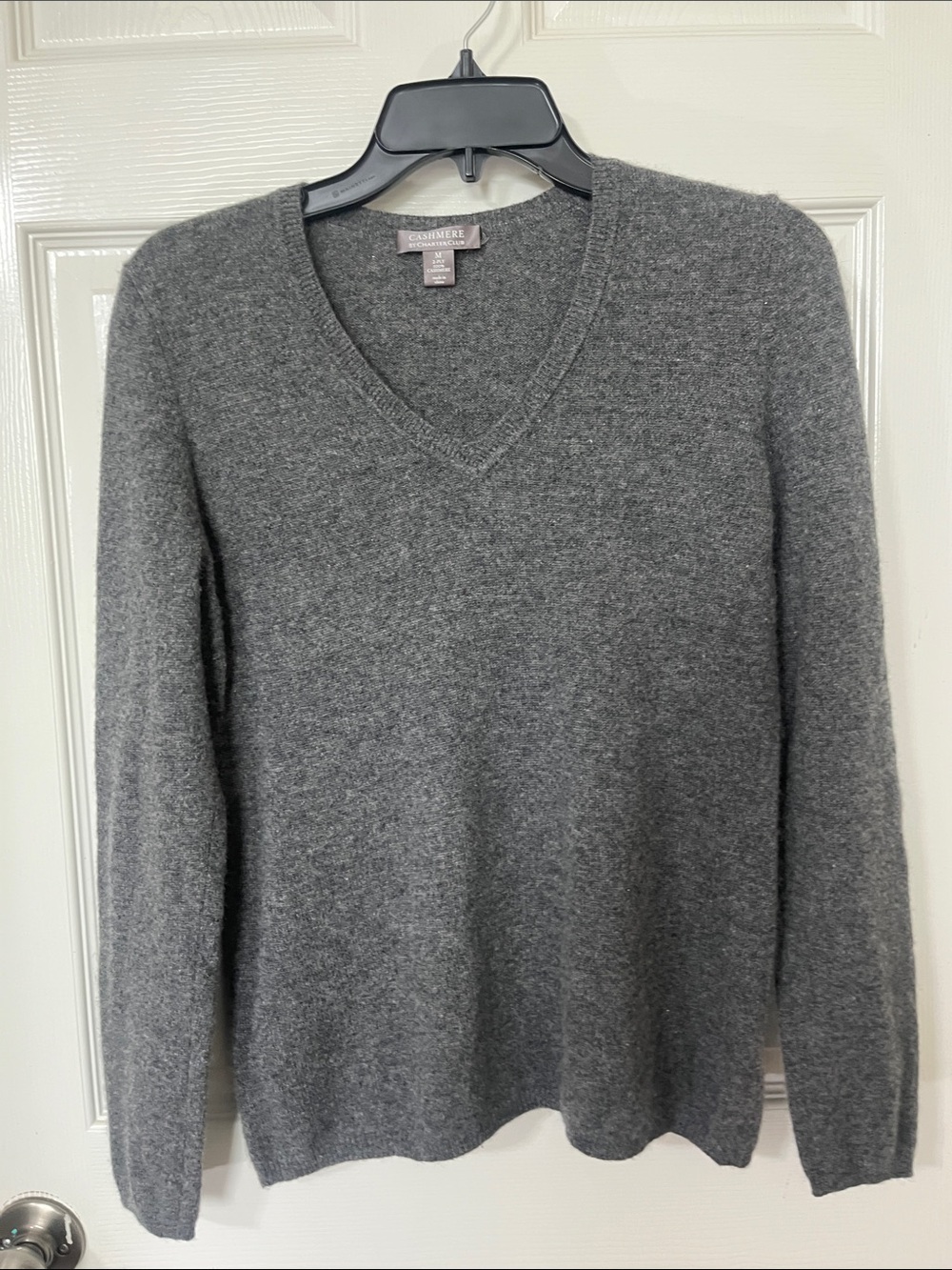 Charter Club Gray V-Neck Cashmere Sweater
